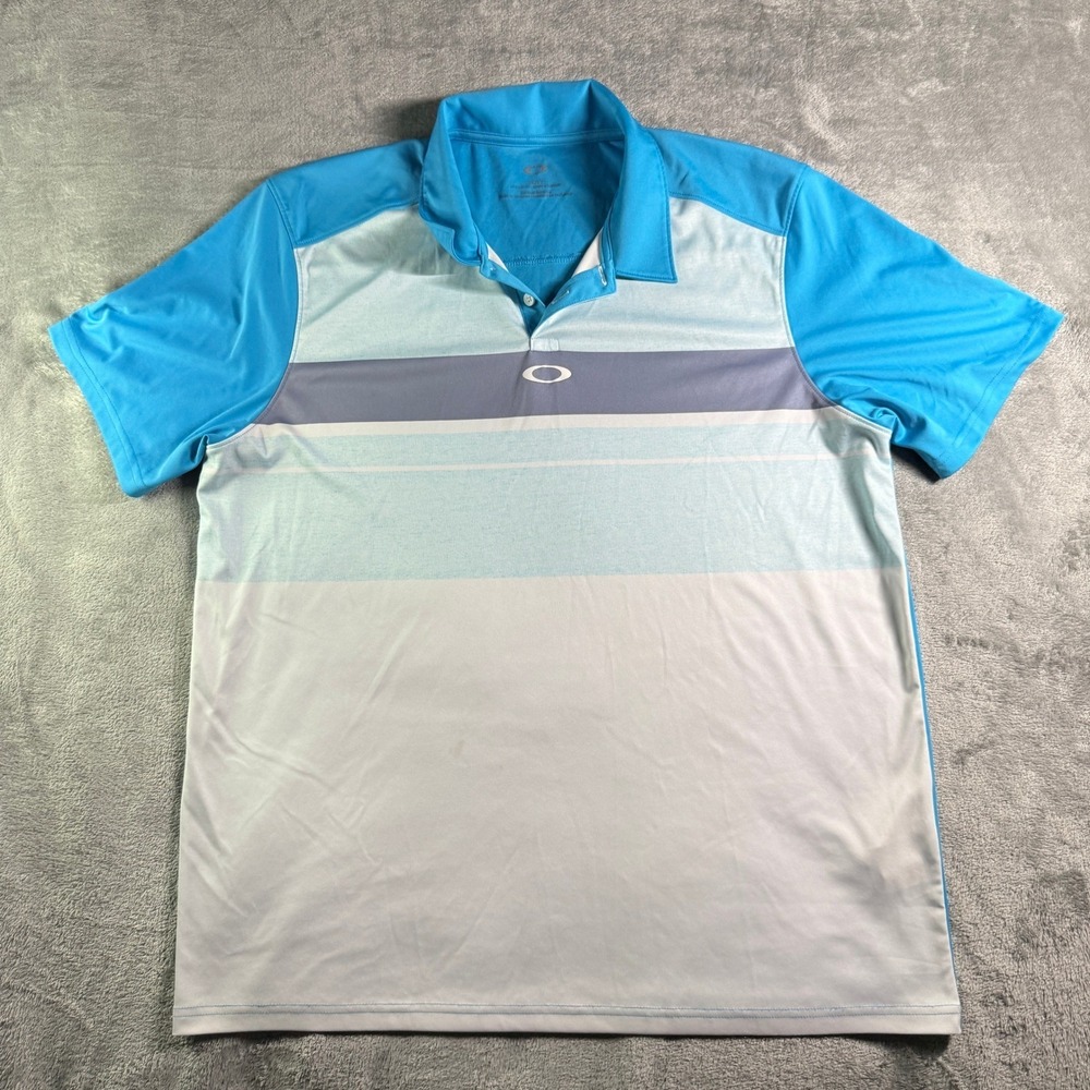 Oakley Mens XL Blue Striped Polo Shirt Short Sleeve Golf Activewear